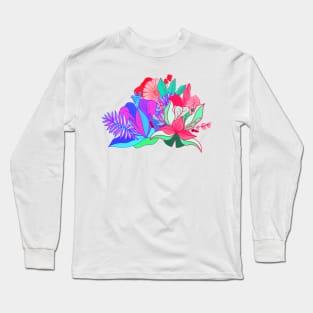 Pink Flower tropical leaves plants Long Sleeve T-Shirt